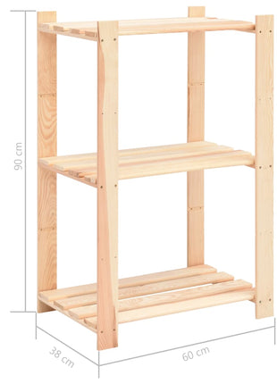 Opbergrekken 3-laags 3 st 60x38x90 cm massief grenenhout 150 kg