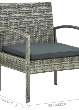 Tuinstoel met kussen poly rattan grijs
