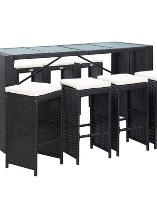 9-Delige Tuinbarset Poly Rattan Zwart