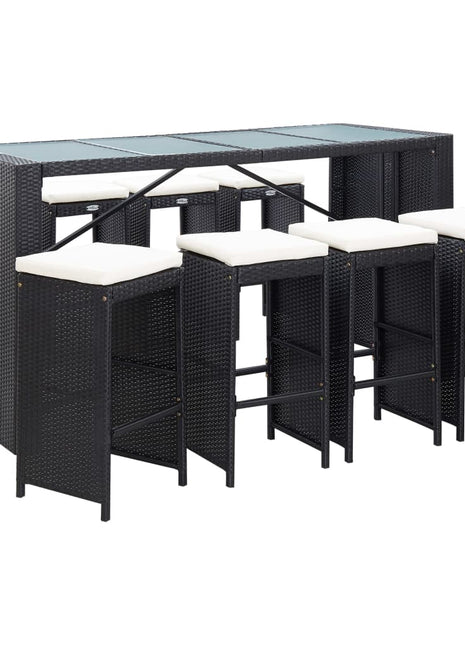 9-Delige Tuinbarset Poly Rattan Zwart
