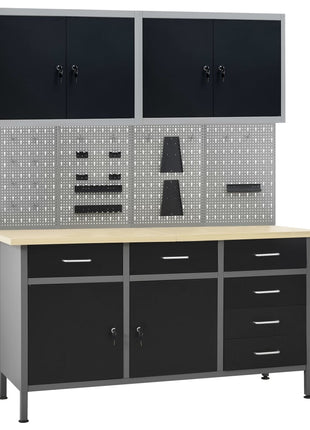 Werkbank Met Vier Wandpanelen En Twee Kasten