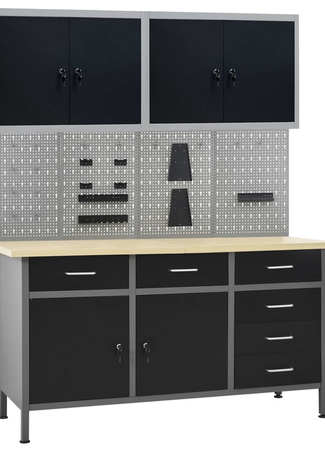 Werkbank Met Vier Wandpanelen En Twee Kasten