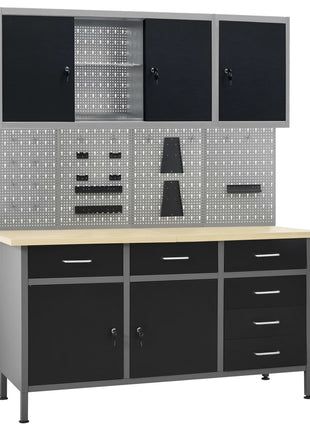 Werkbank Met Vier Wandpanelen En Twee Kasten