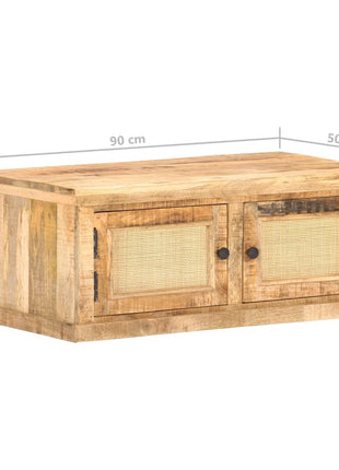 Salontafel 90X50X35 Cm Massief Mangohout En Natuurlijk Riet