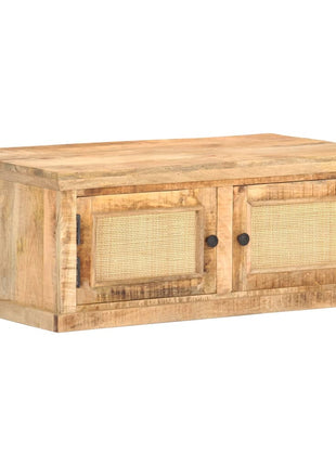 Salontafel 90X50X35 Cm Massief Mangohout En Natuurlijk Riet