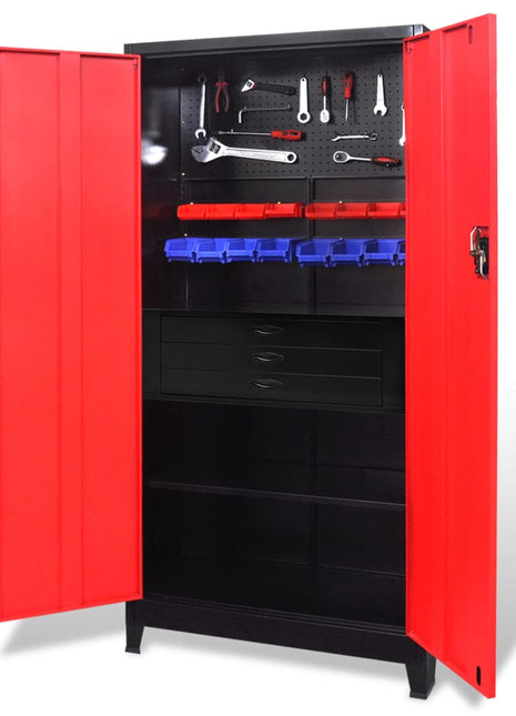 Gereedschapskast Met Kist 90X40X180 Cm Staal Rood En Zwart
