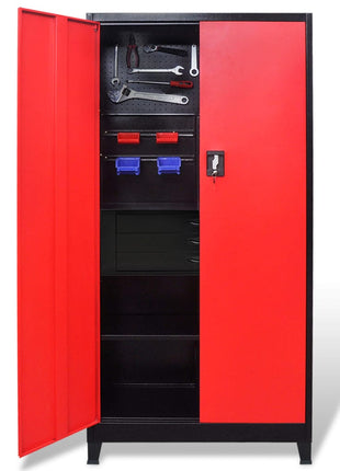 Gereedschapskast Met Kist 90X40X180 Cm Staal Rood En Zwart