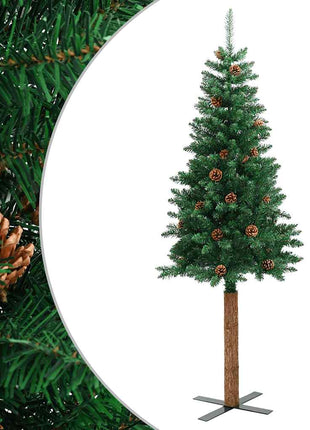 Kerstboom Met Echt Hout En Dennenappels Smal 210 Cm Pvc Groen