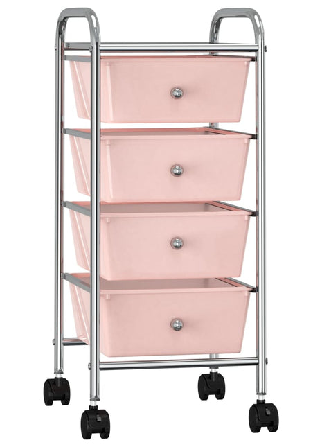 Opbergtrolley met 4 lades mobiel kunststof roze