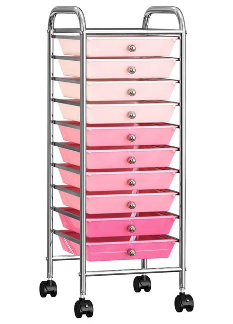 Opbergtrolley met 10 lades mobiel kunststof ombre roze