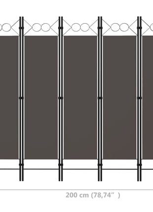 Kamerscherm met 5 panelen 200x180 cm antraciet