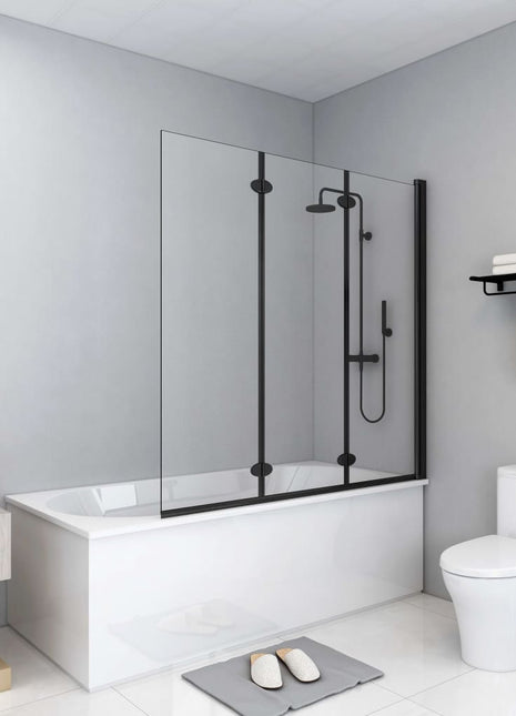 Douchewand Inklapbaar 3 Panelen 130X138 Cm Esg Zwart