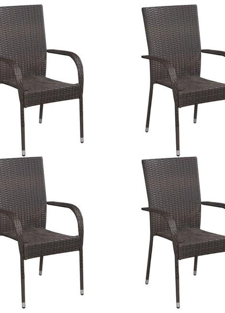 Tuinstoelen stapelbaar 4 st poly rattan bruin
