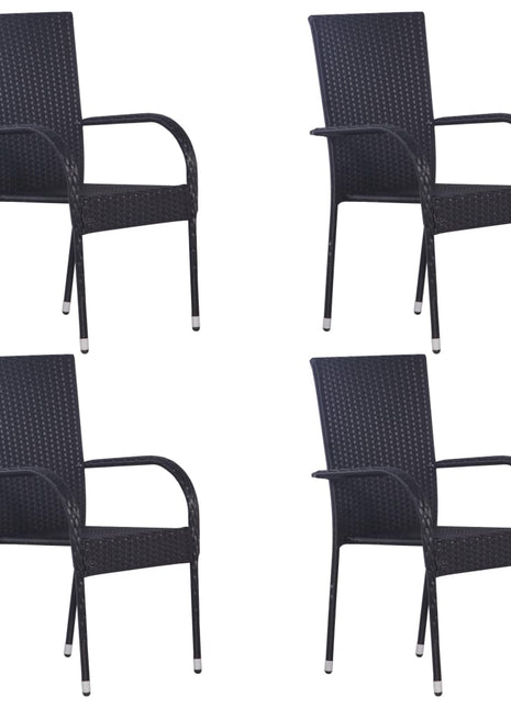 Tuinstoelen stapelbaar 4 st poly rattan zwart