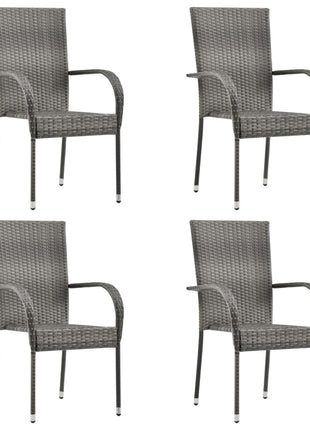 Tuinstoelen stapelbaar 4 st poly rattan grijs