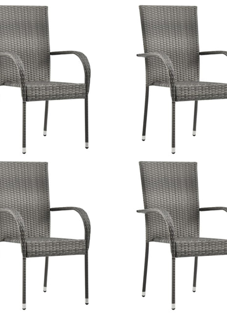 Tuinstoelen stapelbaar 4 st poly rattan grijs