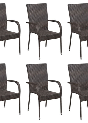 Tuinstoelen stapelbaar 6 st poly rattan bruin