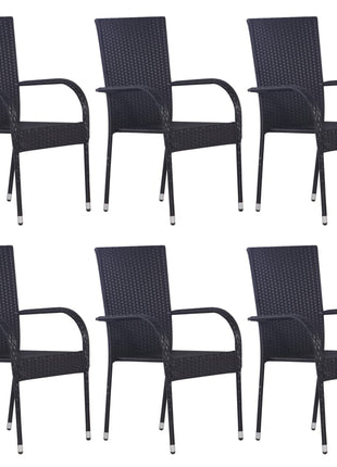 Tuinstoelen stapelbaar 6 st poly rattan zwart