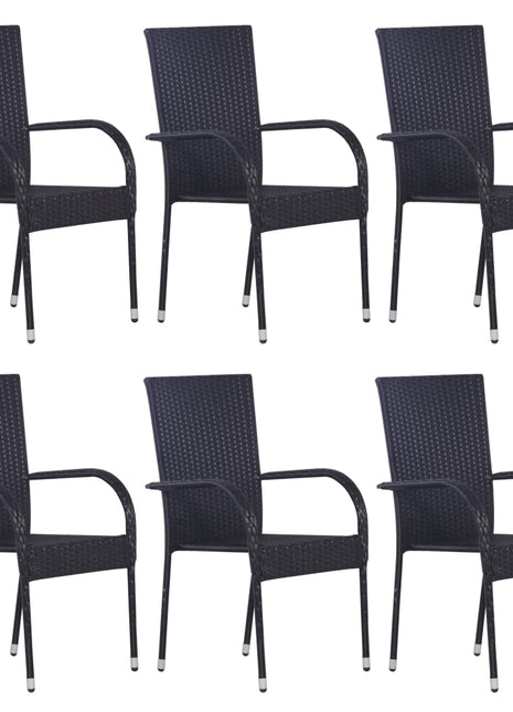 Tuinstoelen stapelbaar 6 st poly rattan zwart
