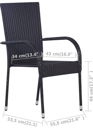 Tuinstoelen stapelbaar 6 st poly rattan zwart