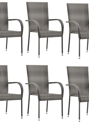 Tuinstoelen stapelbaar 6 st poly rattan grijs