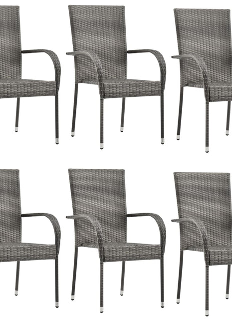 Tuinstoelen stapelbaar 6 st poly rattan grijs
