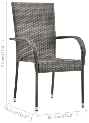 Tuinstoelen stapelbaar 6 st poly rattan grijs