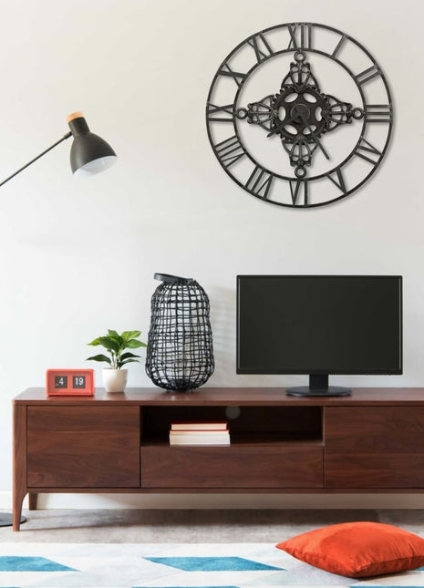 Wandklok 78 cm metaal zilverkleurig