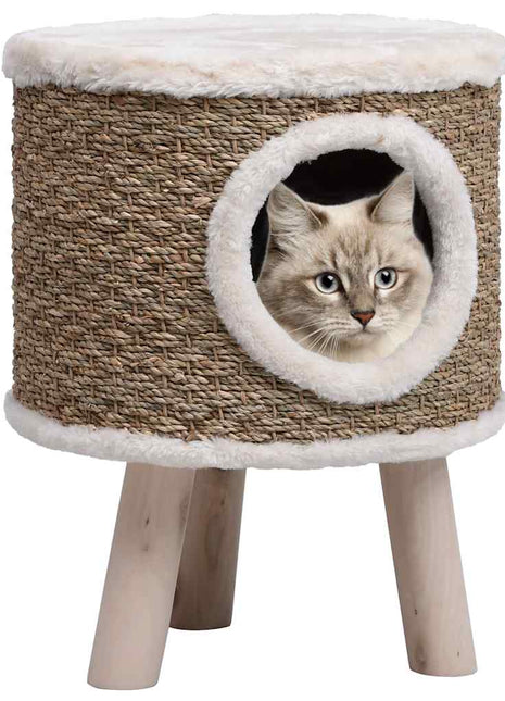 Kattenhuis met houten poten 41 cm zeegras