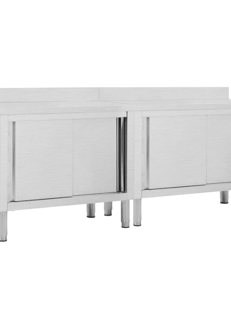 Werktafels met deuren 2 st 240x50x(95-97) cm roestvrij staal