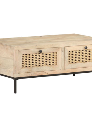 Salontafel 90X50X37 Cm Massief Mangohout En Natuurlijk Riet Mozaïek