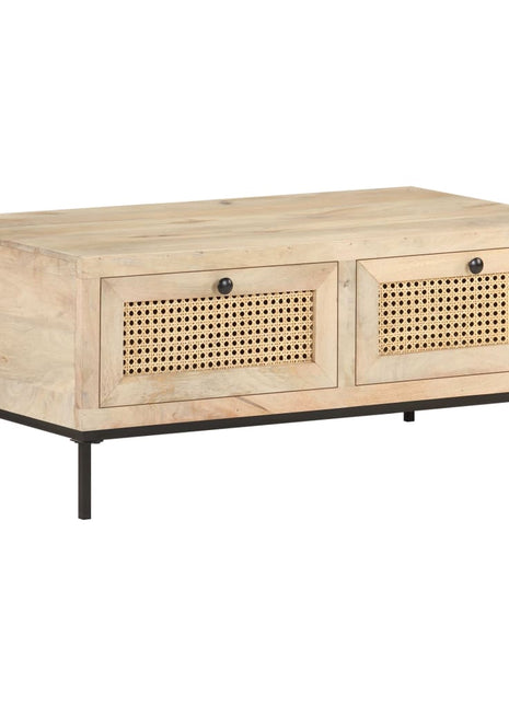 Salontafel 90X50X37 Cm Massief Mangohout En Natuurlijk Riet Mozaïek