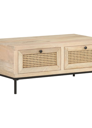Salontafel 90X50X37 Cm Massief Mangohout En Natuurlijk Riet Mozaïek