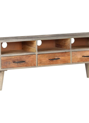Tv-Meubel 130X35X51 Cm Massief Ruw Mangohout Grijs