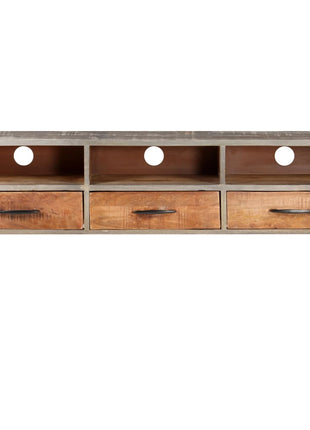 Tv-Meubel 130X35X51 Cm Massief Ruw Mangohout Grijs