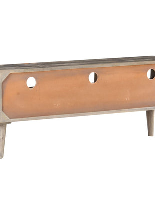 Tv-Meubel 130X35X51 Cm Massief Ruw Mangohout Grijs