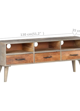 Tv-Meubel 130X35X51 Cm Massief Ruw Mangohout Grijs