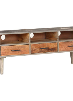 Tv-Meubel 130X35X51 Cm Massief Ruw Mangohout Grijs
