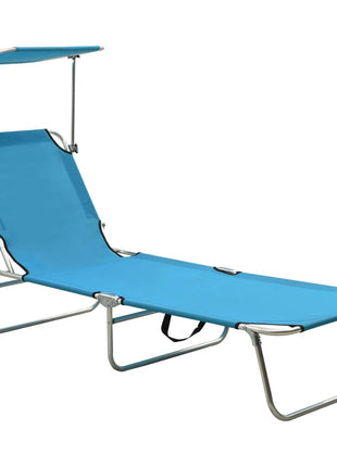 Ligbed Met Luifel Inklapbaar Staal En Blauw