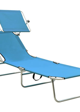 Ligbed Met Luifel Inklapbaar Staal En Blauw