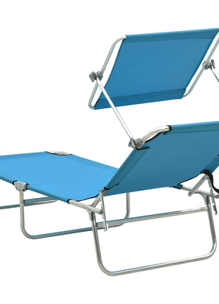 Ligbed Met Luifel Inklapbaar Staal En Blauw