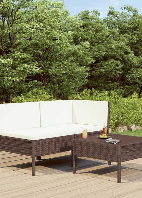 3-Delige Loungeset Met Kussens Poly Rattan