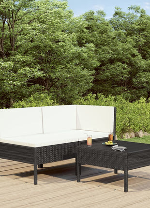 3-Delige Loungeset Met Kussens Poly Rattan