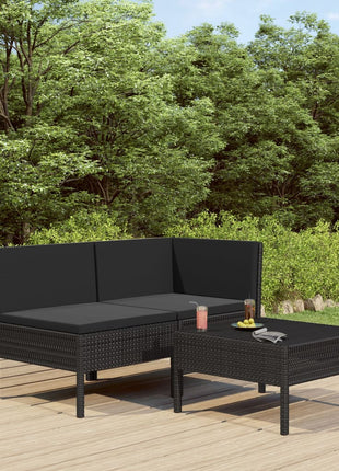 3-Delige Loungeset Met Kussens Poly Rattan
