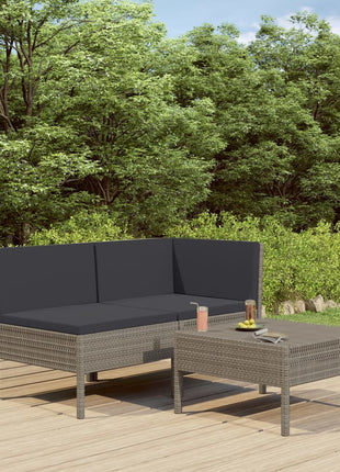 3-Delige Loungeset Met Kussens Poly Rattan