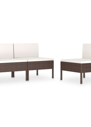 Tuinstoelen 3 st met kussens poly rattan bruin