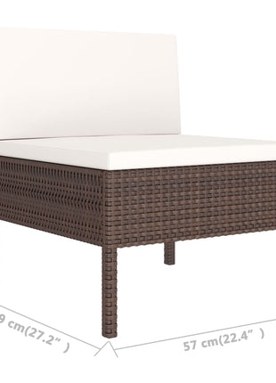 Tuinstoelen 3 st met kussens poly rattan bruin