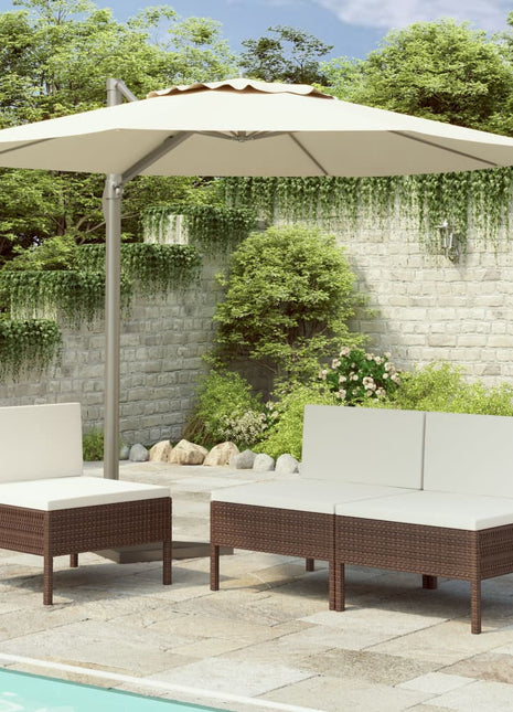 Tuinstoelen 3 st met kussens poly rattan bruin