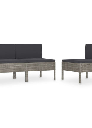 Tuinstoelen 3 st met kussens poly rattan grijs