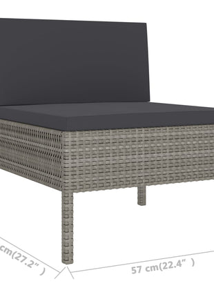 Tuinstoelen 3 st met kussens poly rattan grijs